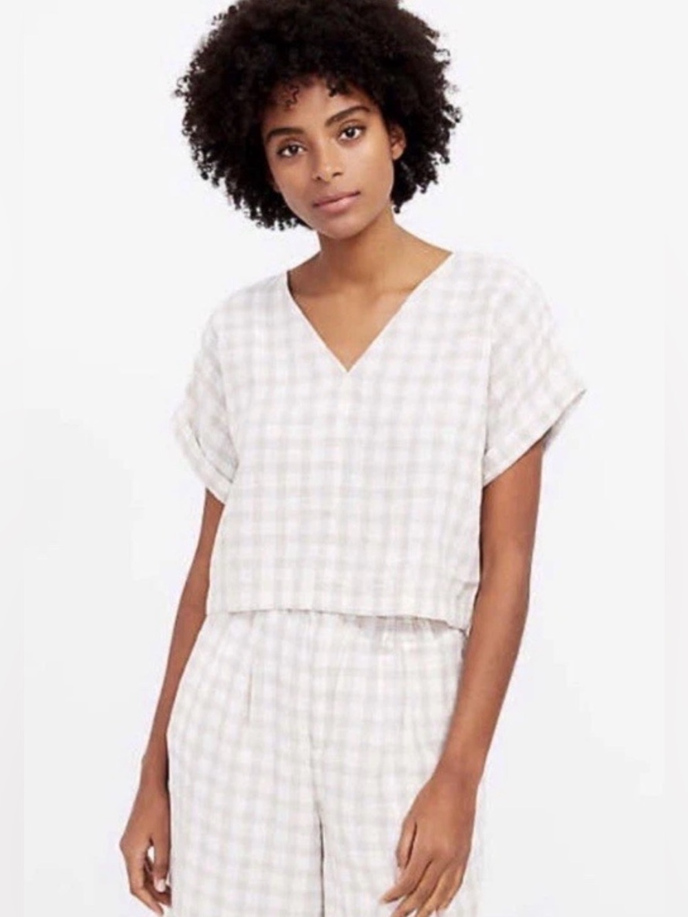 Lou & Grey Cropped Plaid Print Top Size Large - C30-046